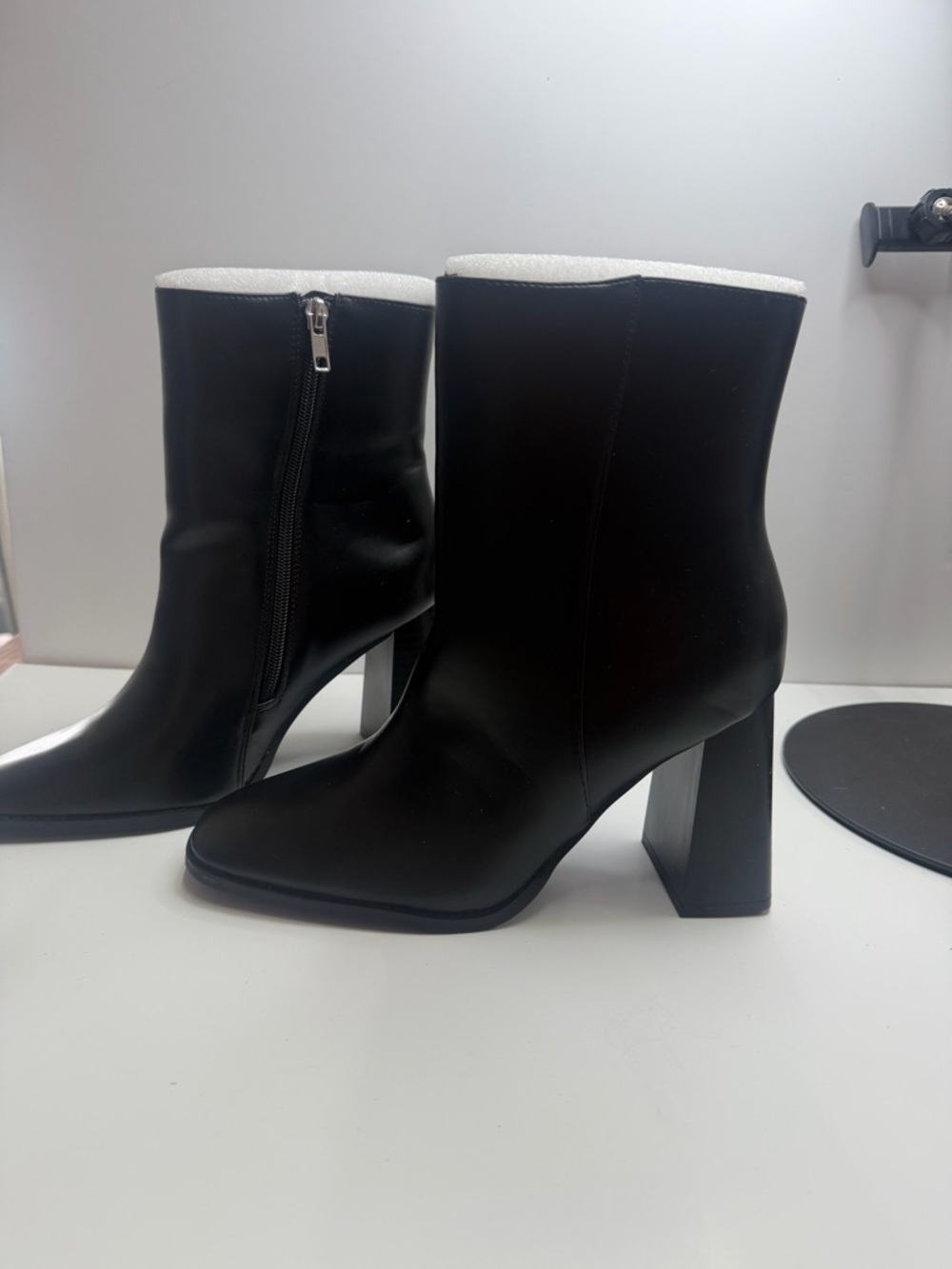 CUSHIONAIRE Women's Black Square Toe Block Heel Ankle Bootie with Zip Closure